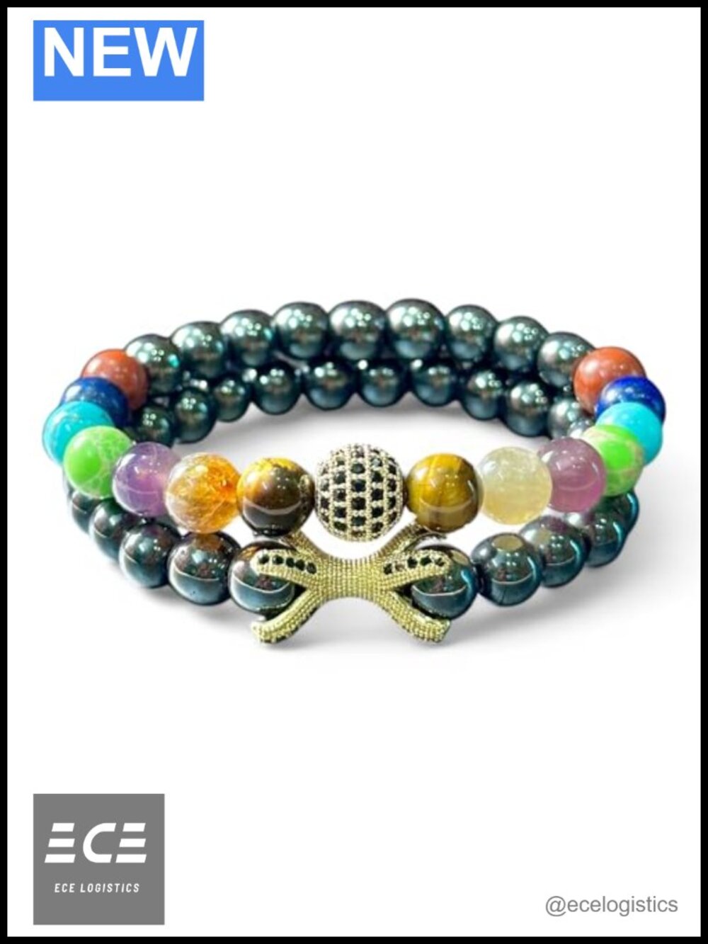 7 Chakra Hematite Charm Bracelet Stretch Wristband Adjustable